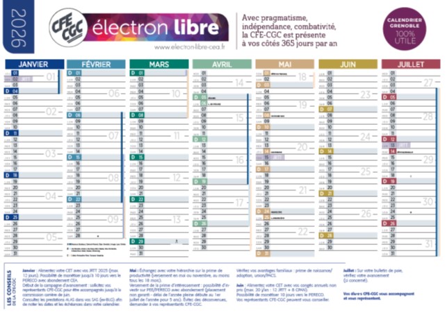 You are currently viewing Calendrier 2026 à télécharger, avec en plus les conseils de la CFE-CGC!